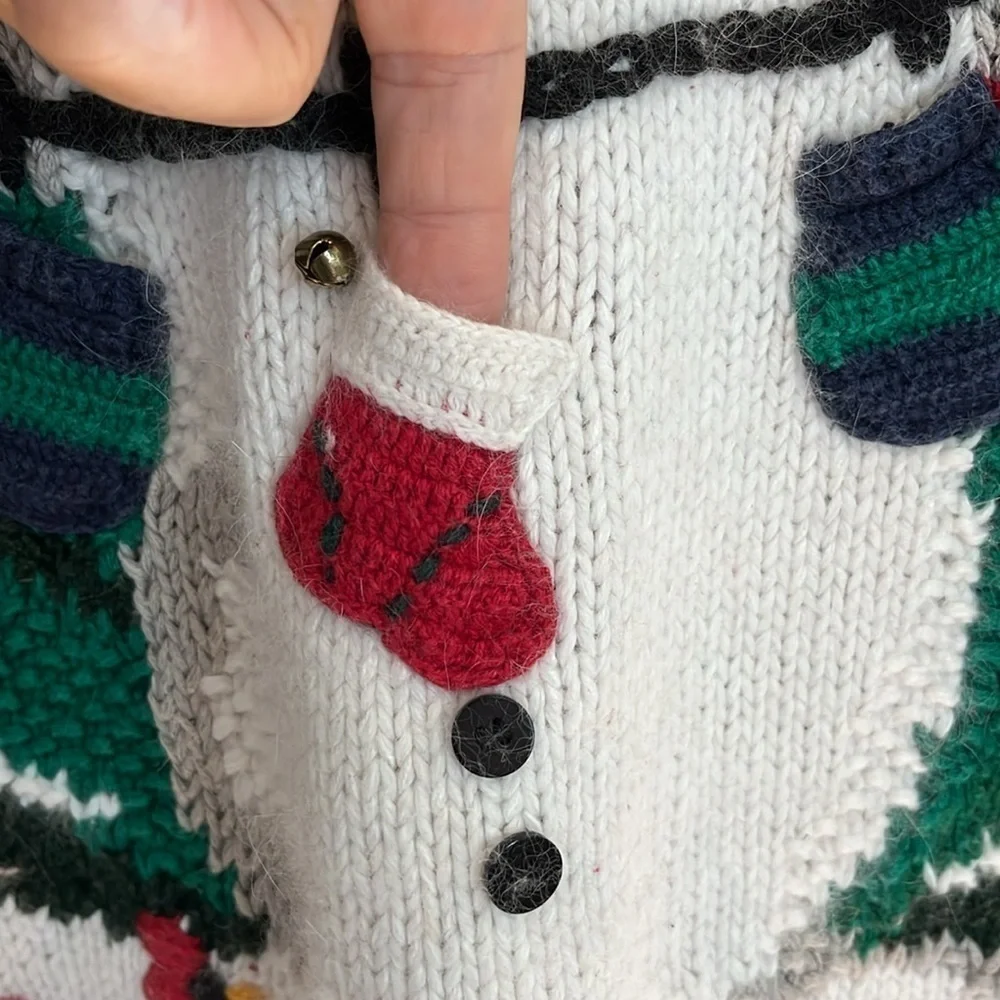 Croft & barrow-L-Snowman, trees, snowflakes, embroidery& crocheted 3-D sweater.